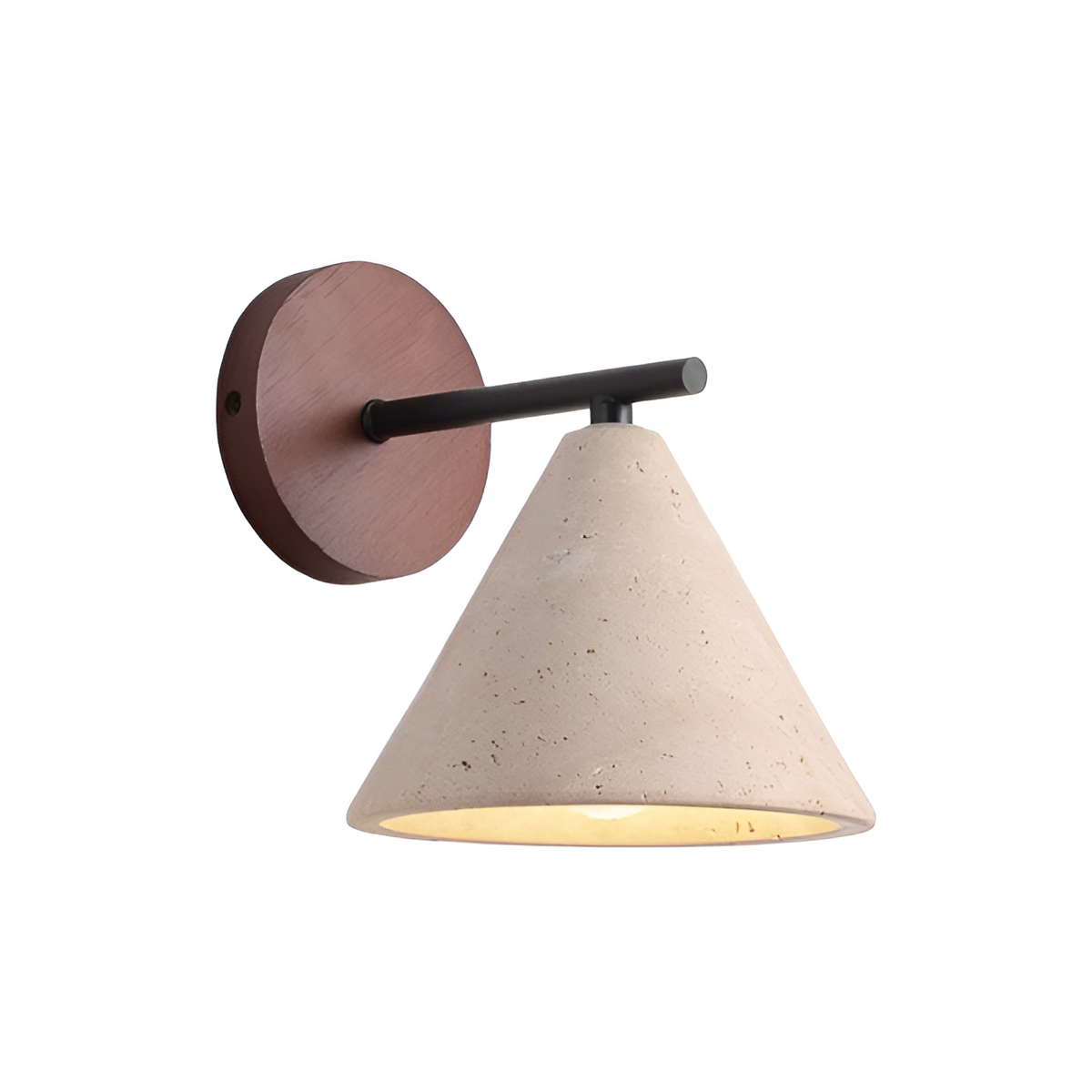 Wall Lamp Travertine Stone 5.9 in Bedroom Hallway Ambient Lighting Wood Base Cone Shade Modern Wabi Sabi Fixture | Thomler