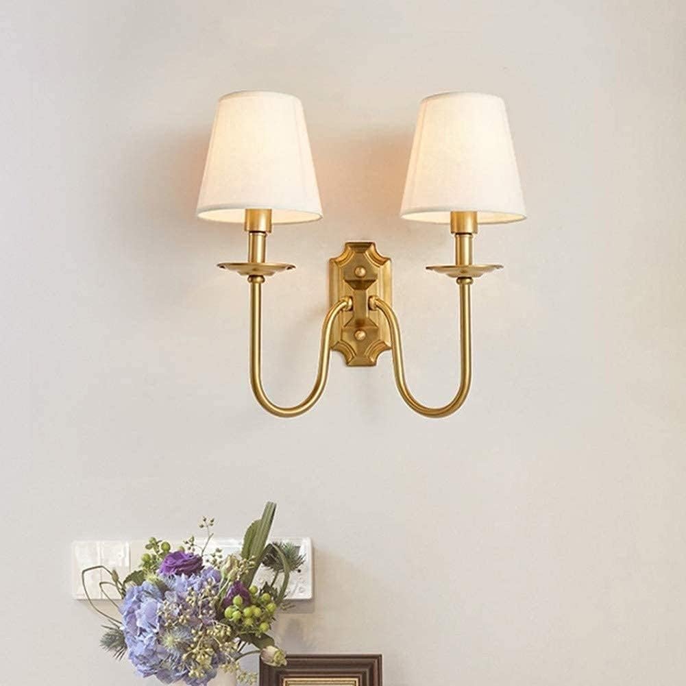 Wall Lamp Brass Dual Arm 53.8–107.6 sq ft White Bedroom Living Room Fabric Shade Classic Indoor Lighting | Thomler