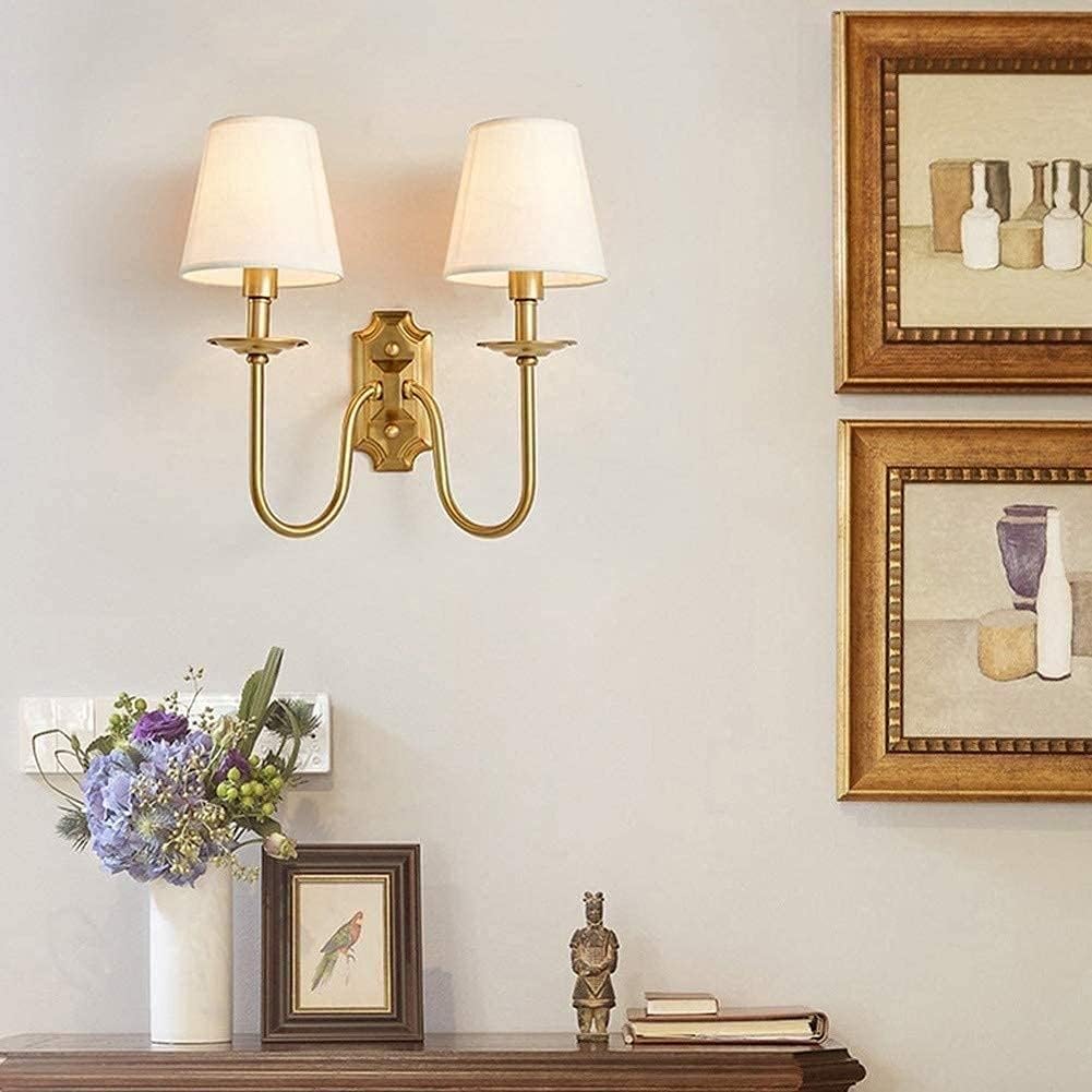 Wall Lamp Brass Dual Arm 53.8–107.6 sq ft White Bedroom Living Room Fabric Shade Classic Indoor Lighting | Thomler