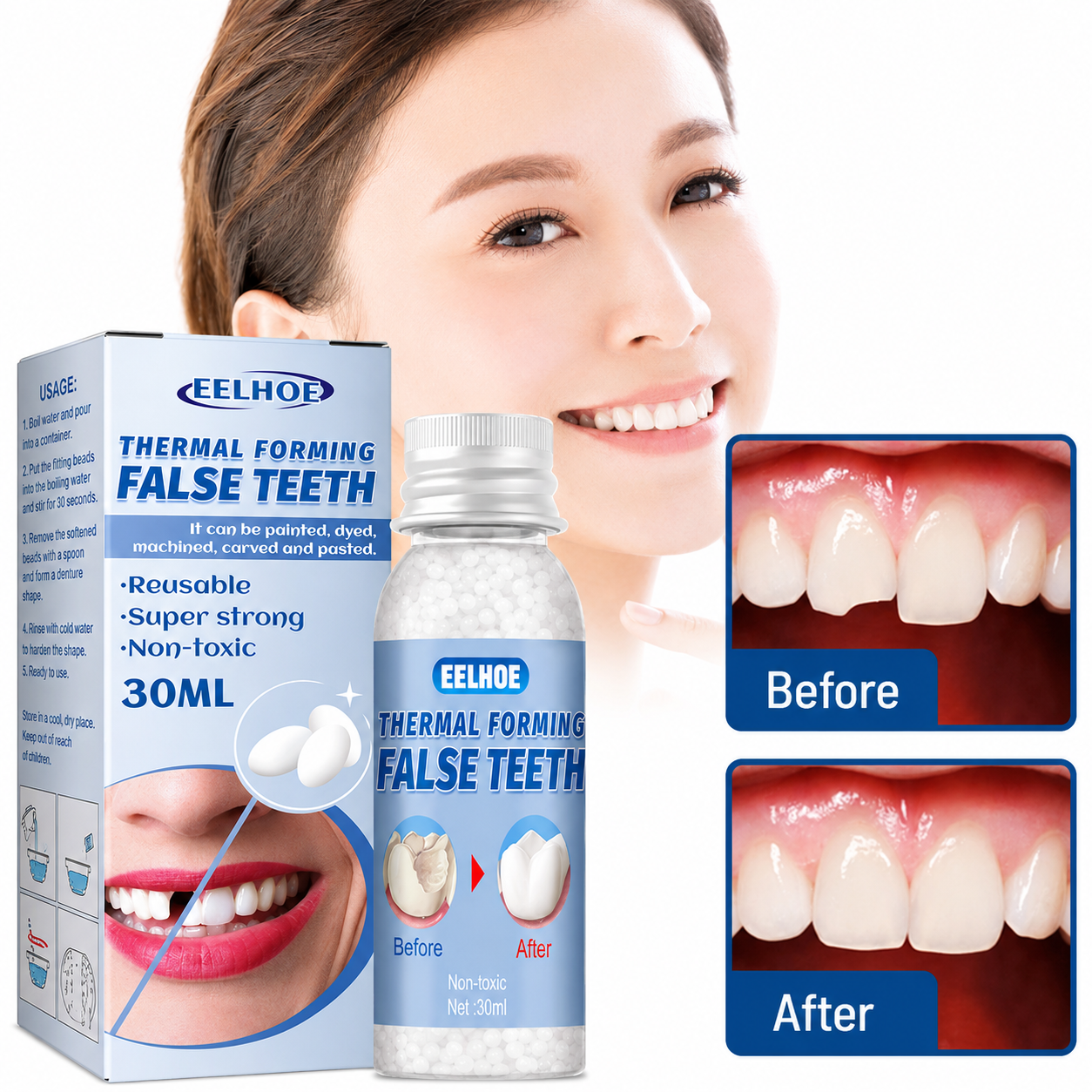 Temporary Tooth Repair Kit for Chipped Gaps Missing Teeth at Home Moldable Resin Filler Natural White Cosmetic Dental Fix Adults Kids Senior | Thomler