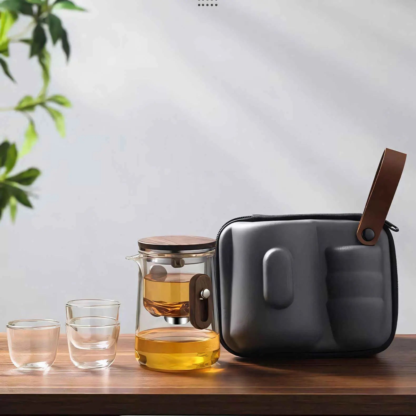 Travel Teapot Borosilicate Glass 330 ml Compact Tea Brewing Camping Outdoor Portable Infuser Set With Cups And Carry Case | Thomler