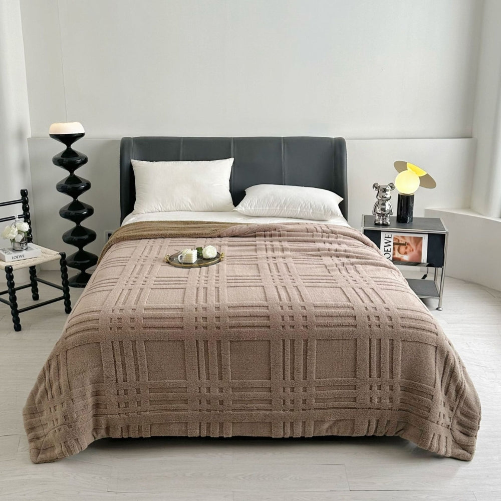 Double-Layer Microfiber Throw Blanket with Raised Checkered Texture for Couch, Bed & Year-Round Comfort – Lightweight Plush Knit in 7 Colors | Thomler
