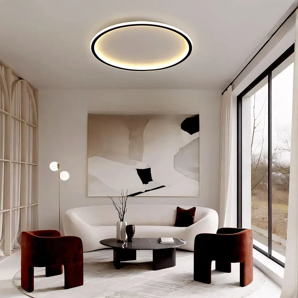 Ceiling Light Metal LED 12 in White Black Modern Living Room Bedroom Pendant Lamp Adjustable Color Temperatures | Thomler