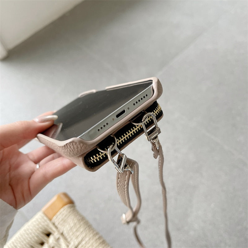 iPhone Wallet Case with Detachable Crossbody Strap & Card Holder – Hands-Free Phone Pouch for Women & Men – Vegan Leather Cover with | Thomler