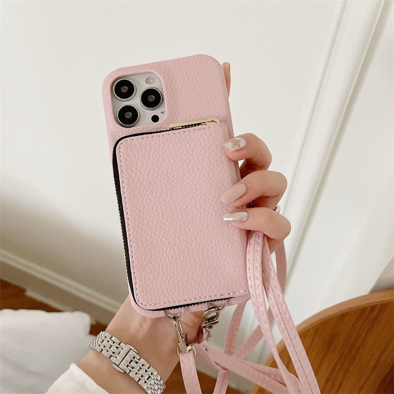 iPhone Wallet Case with Detachable Crossbody Strap & Card Holder – Hands-Free Phone Pouch for Women & Men – Vegan Leather Cover with | Thomler