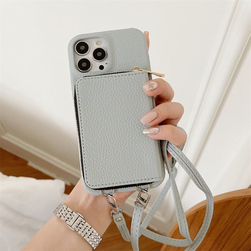 iPhone Wallet Case with Detachable Crossbody Strap & Card Holder – Hands-Free Phone Pouch for Women & Men – Vegan Leather Cover with | Thomler
