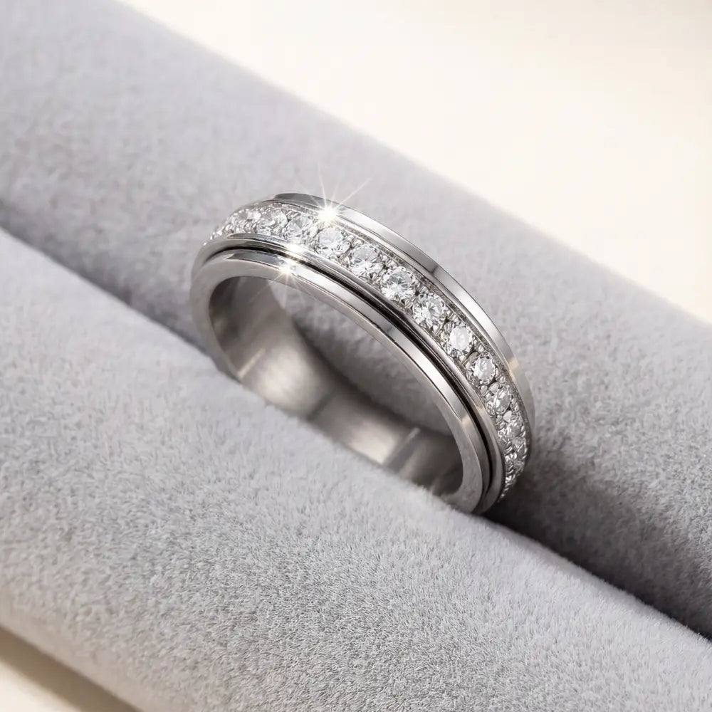 Drehring mit Zirkonia – Titanstahl, Drei Farben