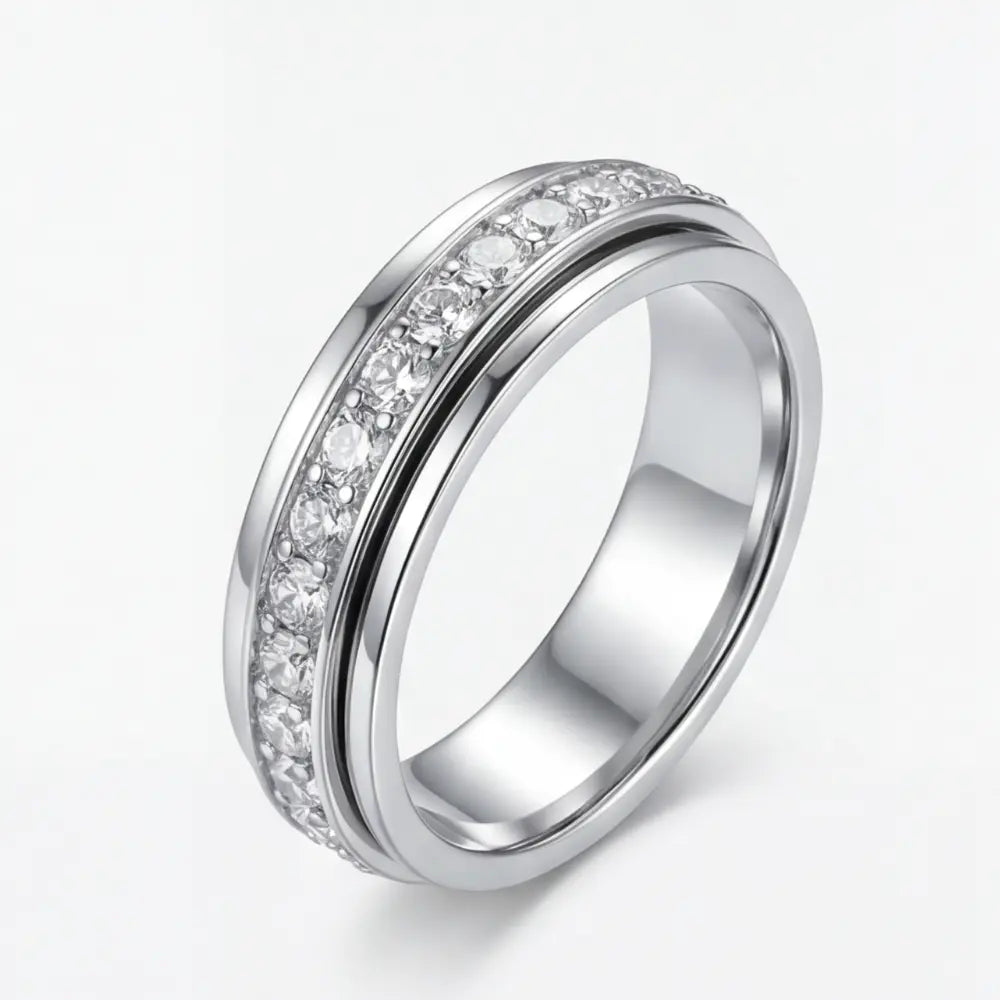 Drehring mit Zirkonia – Titanstahl, Drei Farben
