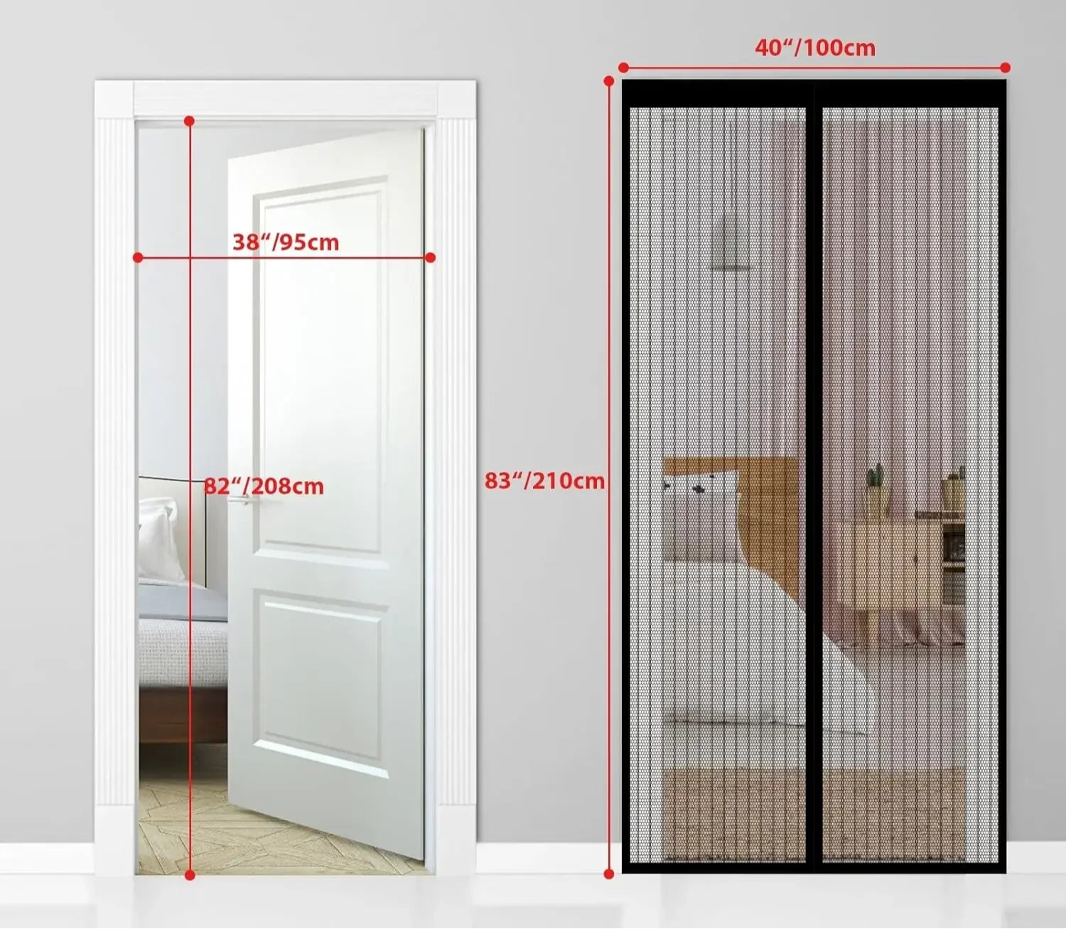 Magnetic Insect Screen Terylene 210.0 cm x 100.0 cm Black Hands Free Door Mesh Curtain For Kitchen Patio Entryway | Thomler