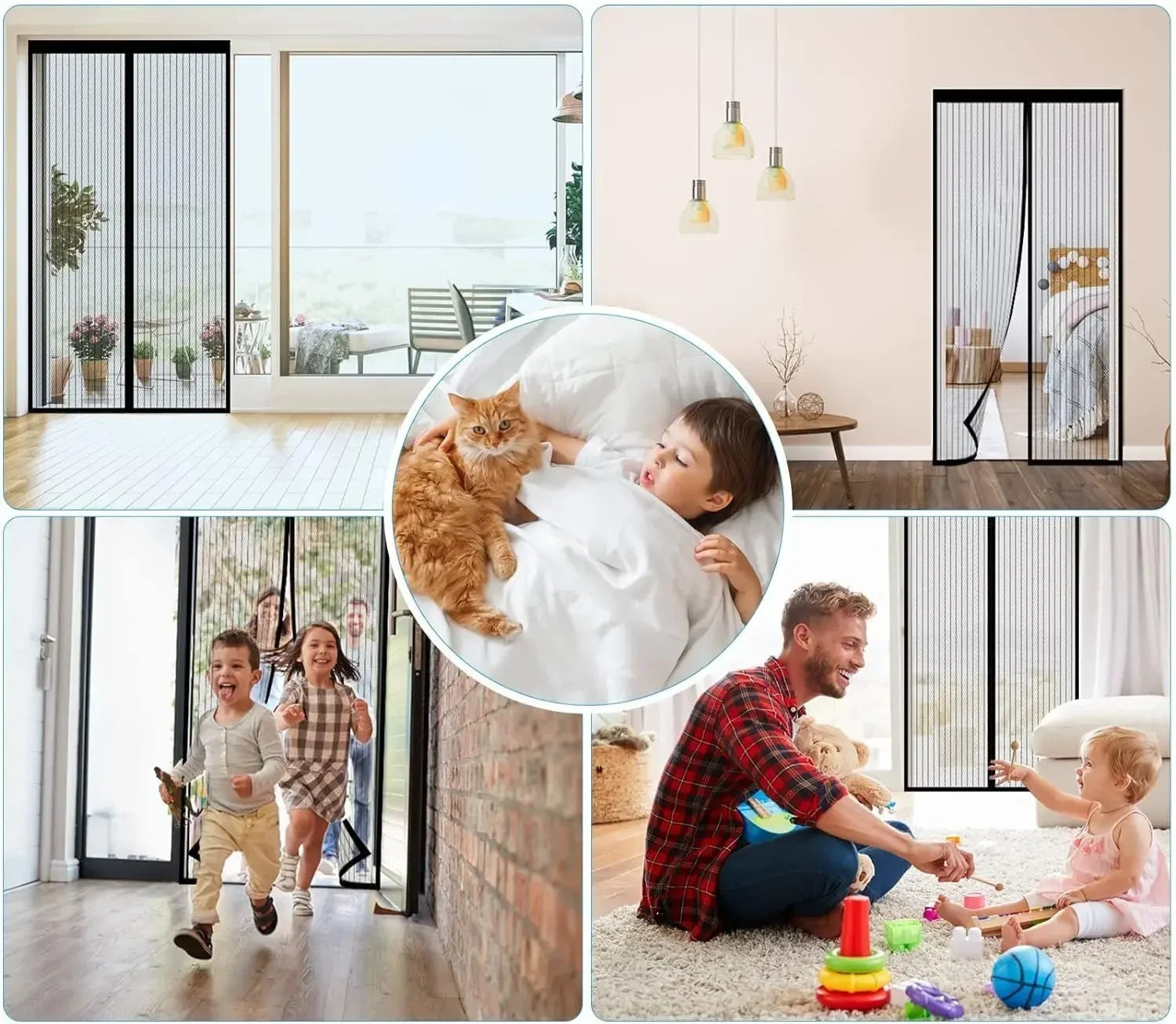 Magnetic Insect Screen Terylene 210.0 cm x 100.0 cm Black Hands Free Door Mesh Curtain For Kitchen Patio Entryway | Thomler