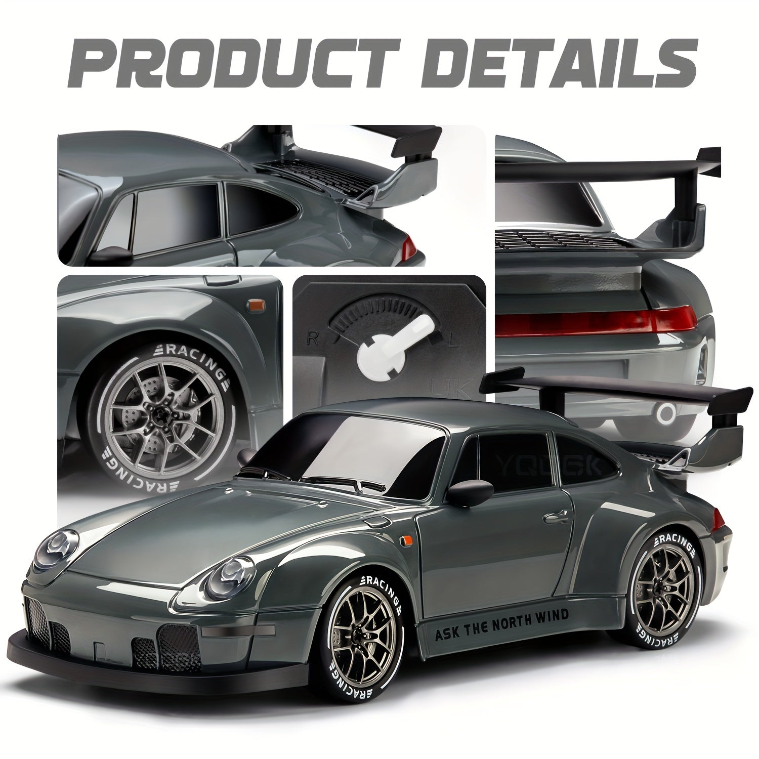 RC Drift Car Plastic 20.0 cm Grey 4WD Indoor Racing Remote Control Toy With Illuminated Wheels | Thomler