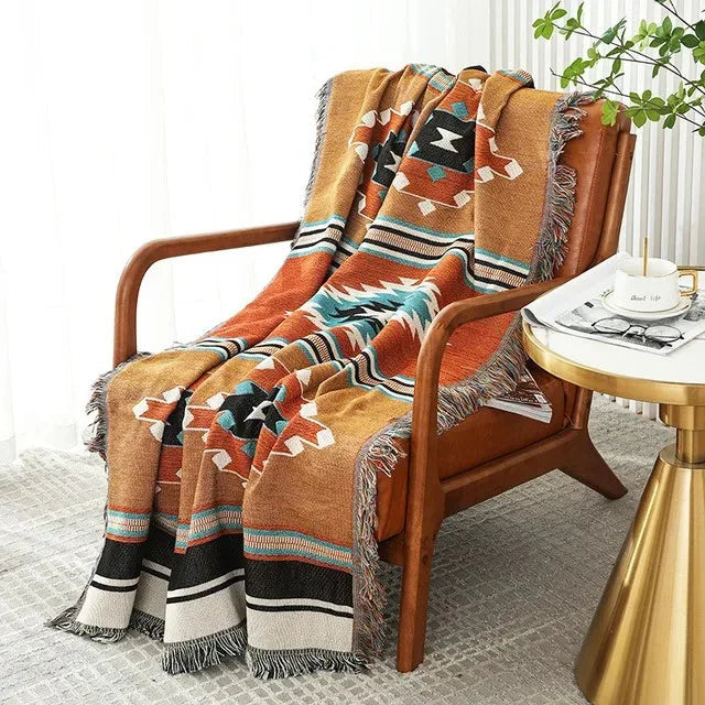 Throw Blanket Cotton Polyester Jacquard Weave Multicolour Sofa Bed Decorative Fringed Bohemian Living Room Accent Cover | Thomler