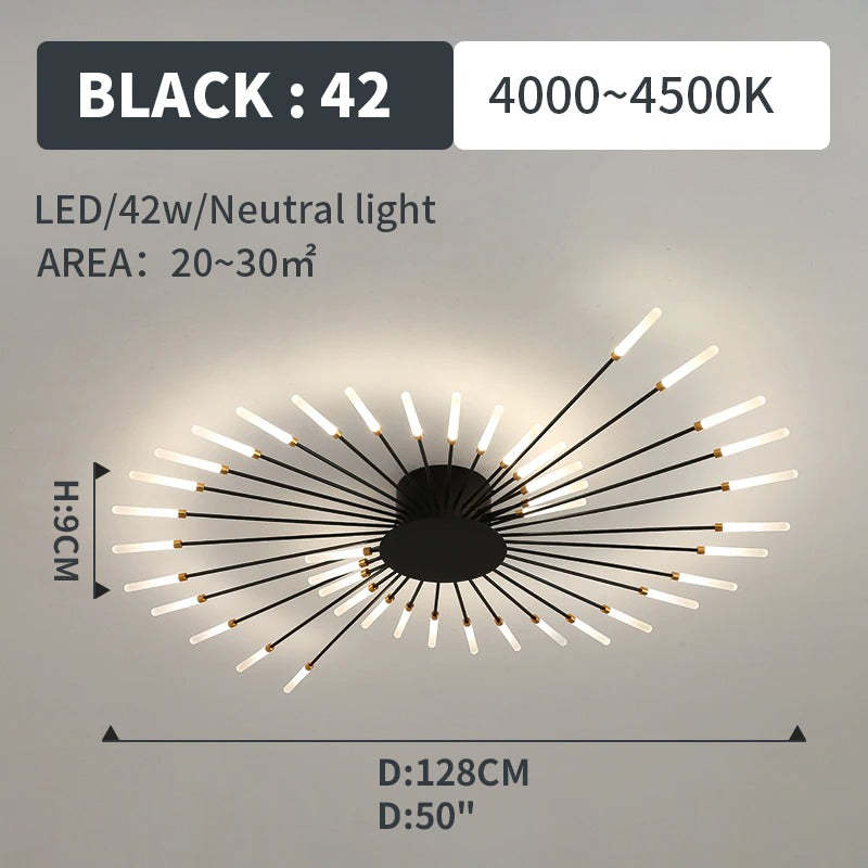 Starburst Flush Mount Ceiling Light Black Gold Modern Firework LED Fixture Bedroom Living Room Natural White Hardwired Indoor | Thomler