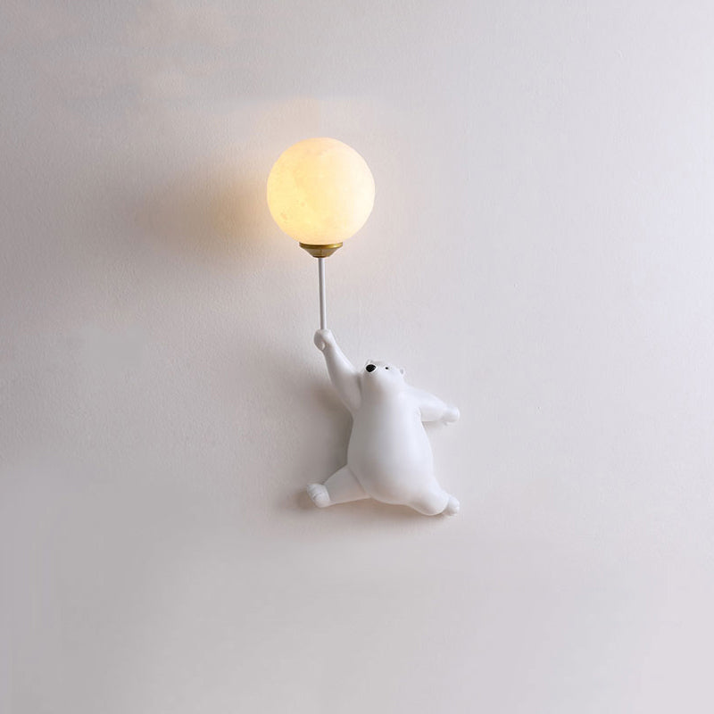 Bear with Balloon Wall Sconce Light for Kids Room Nursery Bedroom Playroom Resin Animal Design Accent Lighting White Blue Pink | Thomler