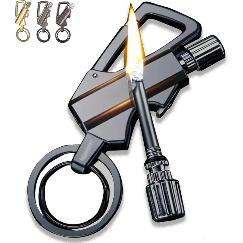 Permanent Match Keychain Zinc Alloy 9.0 cm Compact Outdoor Survival Tool Black Silver Gold | Thomler