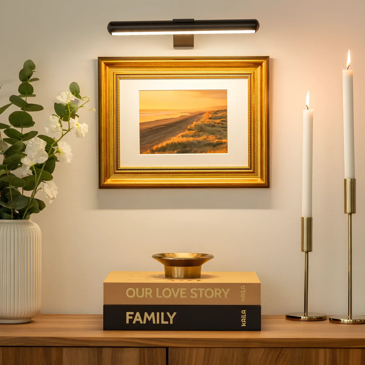 Wireless LED Picture Light with Dimmer & Remote – Swivel Head Art Illuminator for Wall Display | Thomler
