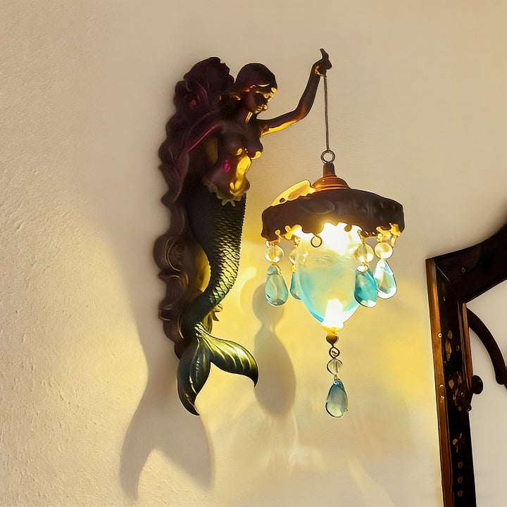 Wall Lamp Resin 20.0 cm Mermaid Indoor Bedroom Hallway Reading Nook Decorative Glass Shade Crystal Pendant Accent Light | Thomler