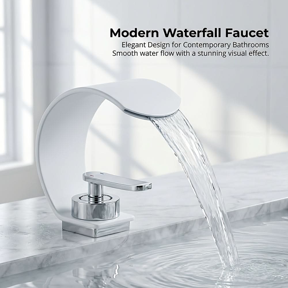 Curved Waterfall Bathroom Sink Faucet with Mirror Finish – Single Handle Hot & Cold Mixer Tap for Modern Vanity & Basin – Polished | Thomler