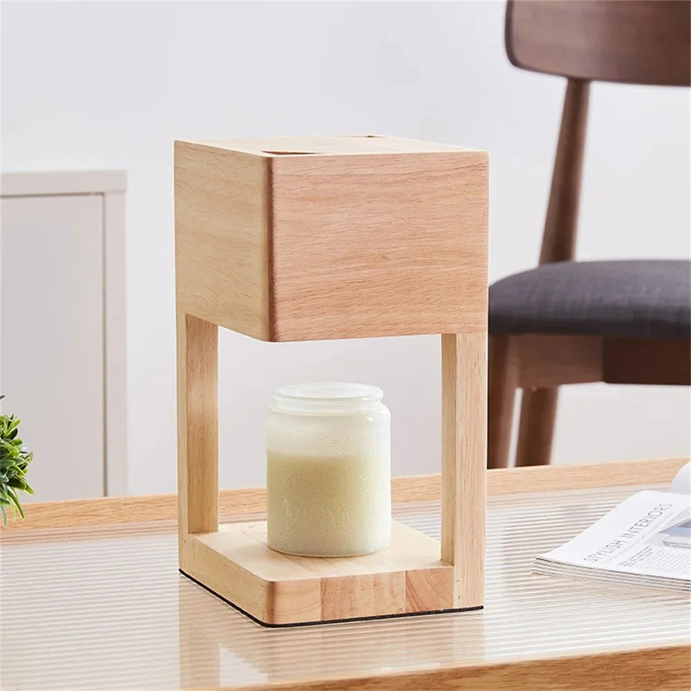Candle Warmer Lamp Wood 26.0 cm Natural Mood Lighting Living Room Bedroom Table Lamp Candle Holder Ambient Light | Thomler