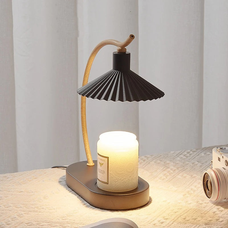 Flameless Candle Warmer Lamp with LED Light for Home Fragrance Release - Metal & Wood Nordic Design for Bedroom Living Room Nightstand Decor | Thomler