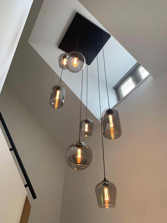 Spiral Glass Chandelier for Two-Story Entryway Multi-Light Dimmable Fixture for Stairwell Foyer Living Room High Ceiling | Thomler