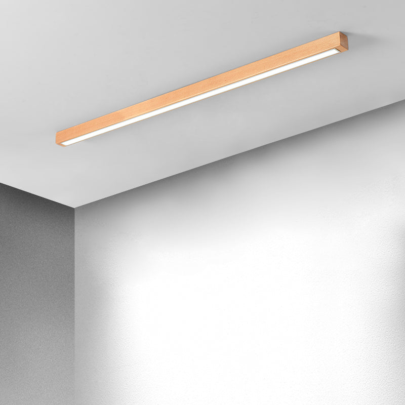 Elongated Flush Mount LED Fixture with Natural Timber Frame for Hallways & Bedrooms | Thomler