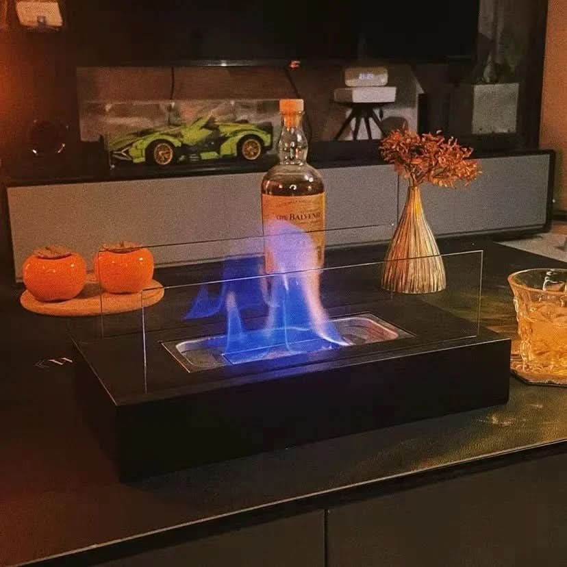 Tabletop Fireplace Glass Steel 11.0 in Bioethanol Indoor Outdoor Modern Portable Fire Decor | Thomler