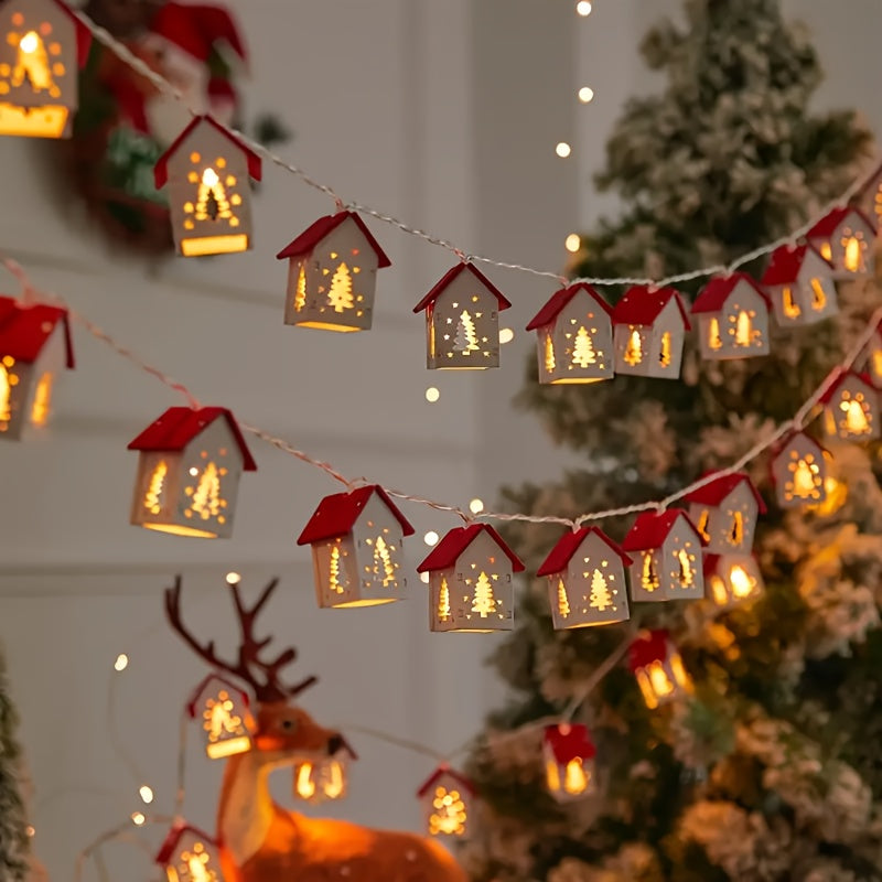 Holiday Village String Lights – Warm LED Cabin Garland for Windows & Walls – 6.5 ft Battery-Powered Christmas Decor with House | Thomler