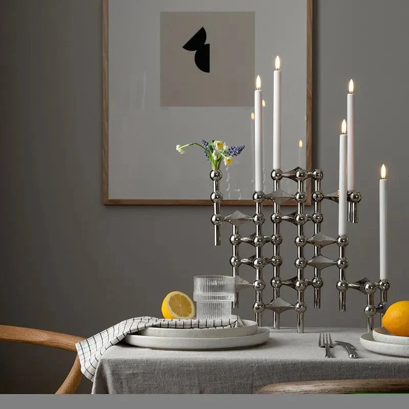3-Piece Steel Atom Taper Holder Set – Modern Geometric Candlestick Display for Dining Tables, Shelves & Consoles | Thomler