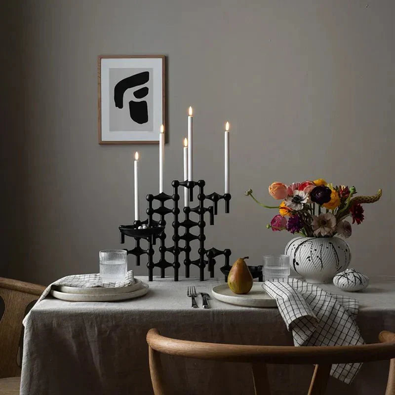 3-Piece Steel Atom Taper Holder Set – Modern Geometric Candlestick Display for Dining Tables, Shelves & Consoles | Thomler