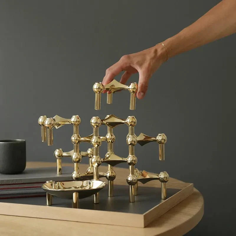 3-Piece Steel Atom Taper Holder Set – Modern Geometric Candlestick Display for Dining Tables, Shelves & Consoles | Thomler