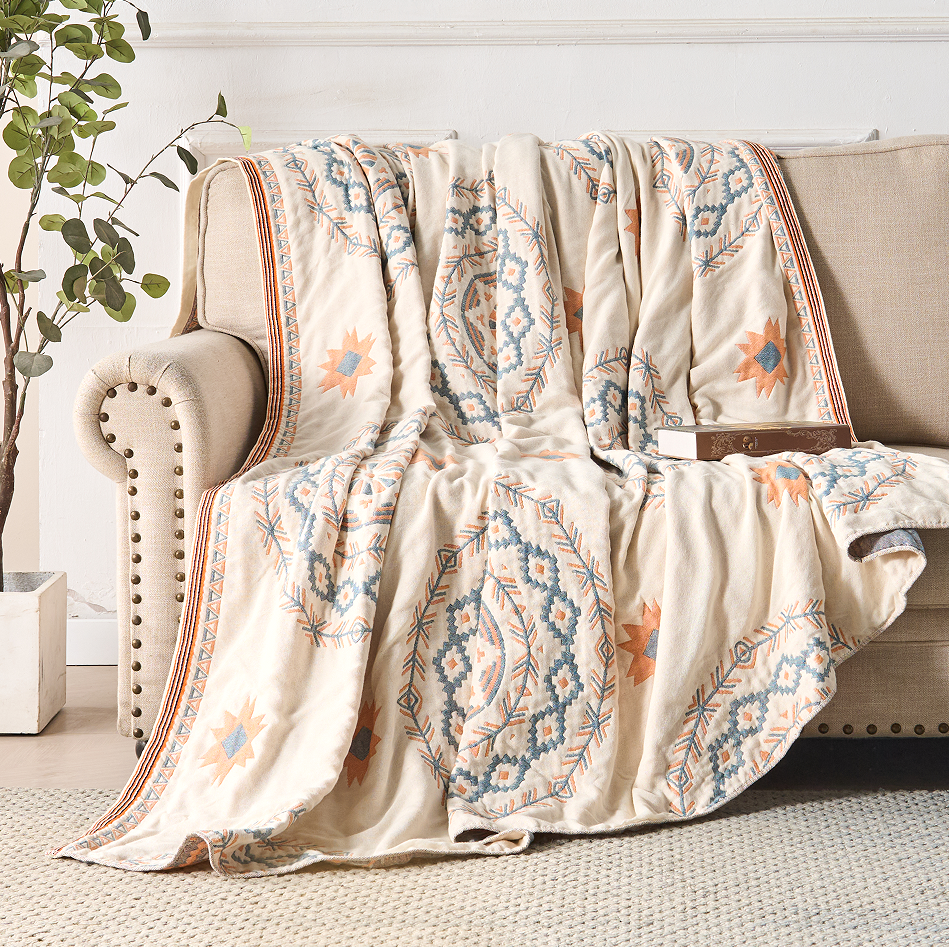 Cotton Throw Blanket with Mandala Pattern – Boho Geometric Design for Couch, Bed, Sofa – Lightweight Woven Coverlet for Living Room or | Thomler
