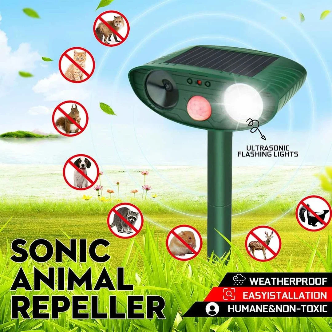 Solar Ultrasonic Animal Repeller Outdoor Motion Activated Pest Deterrent Device for Yard Garden Lawn Chipmunk Squirrel Raccoon Cat Dog | Thomler