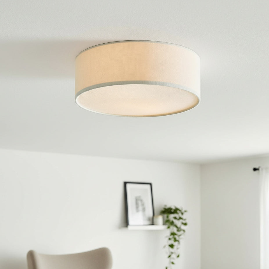 Fabric Flush Mount Drum Shade Ceiling Light for Bedroom & Living Room – Hardwire Installation | Thomler