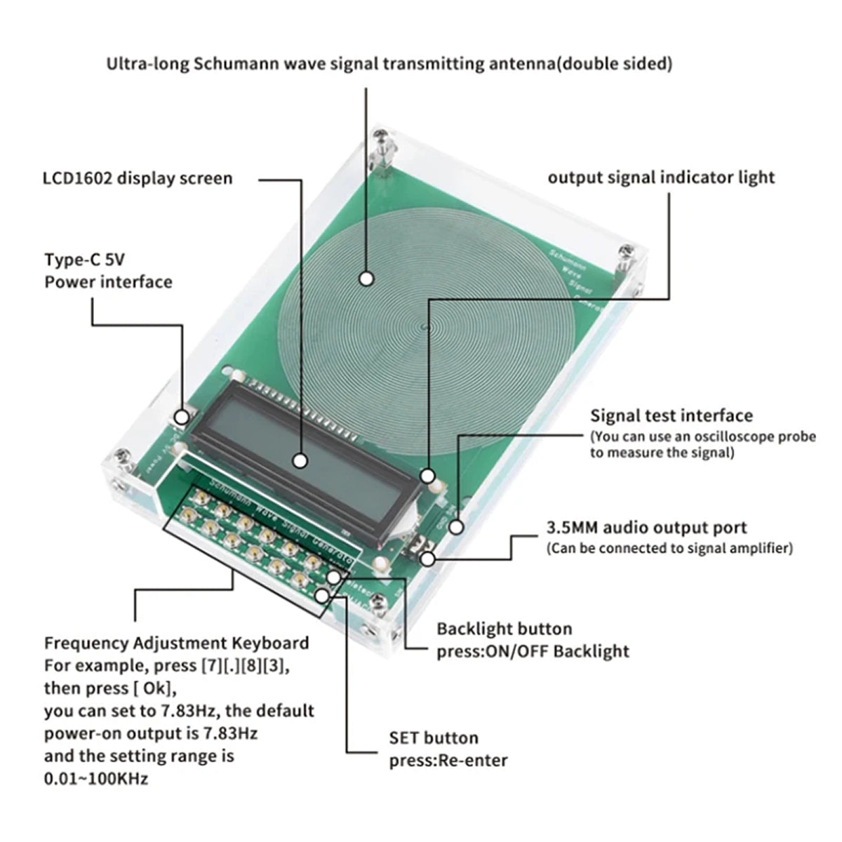 Ultra-Low Frequency Sine Wave Signal Generator with 7.83Hz Earth Resonance Preset & 0.01-100,000Hz Range | Thomler