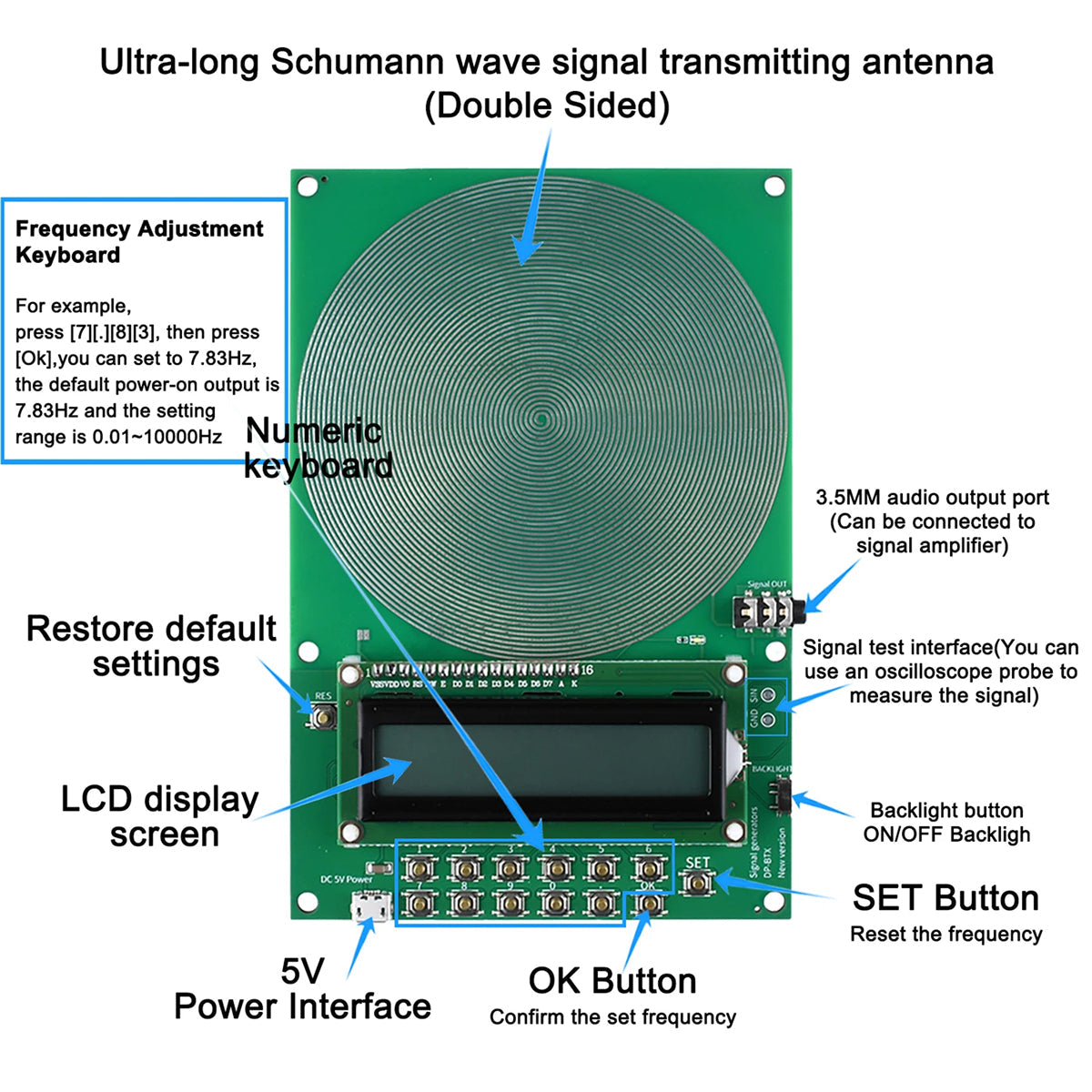Ultra-Low Frequency Sine Wave Signal Generator with 7.83 Hz Earth Resonance Setting & 0.01–100,000 Hz Range | Thomler