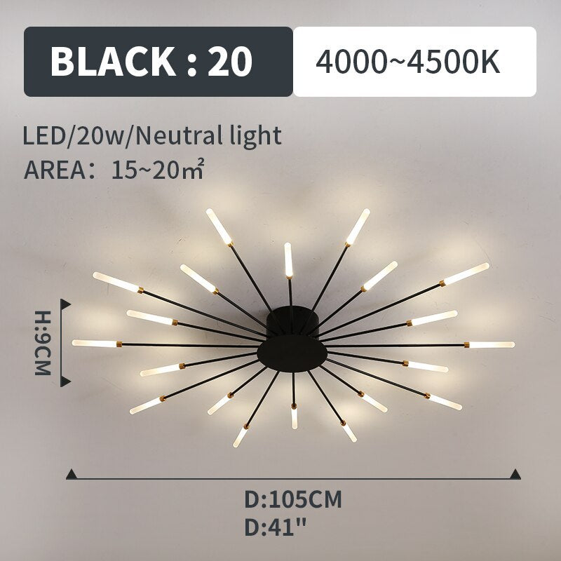 Starburst Flush Mount Ceiling Light Black Gold Modern Firework LED Fixture Bedroom Living Room Natural White Hardwired Indoor | Thomler