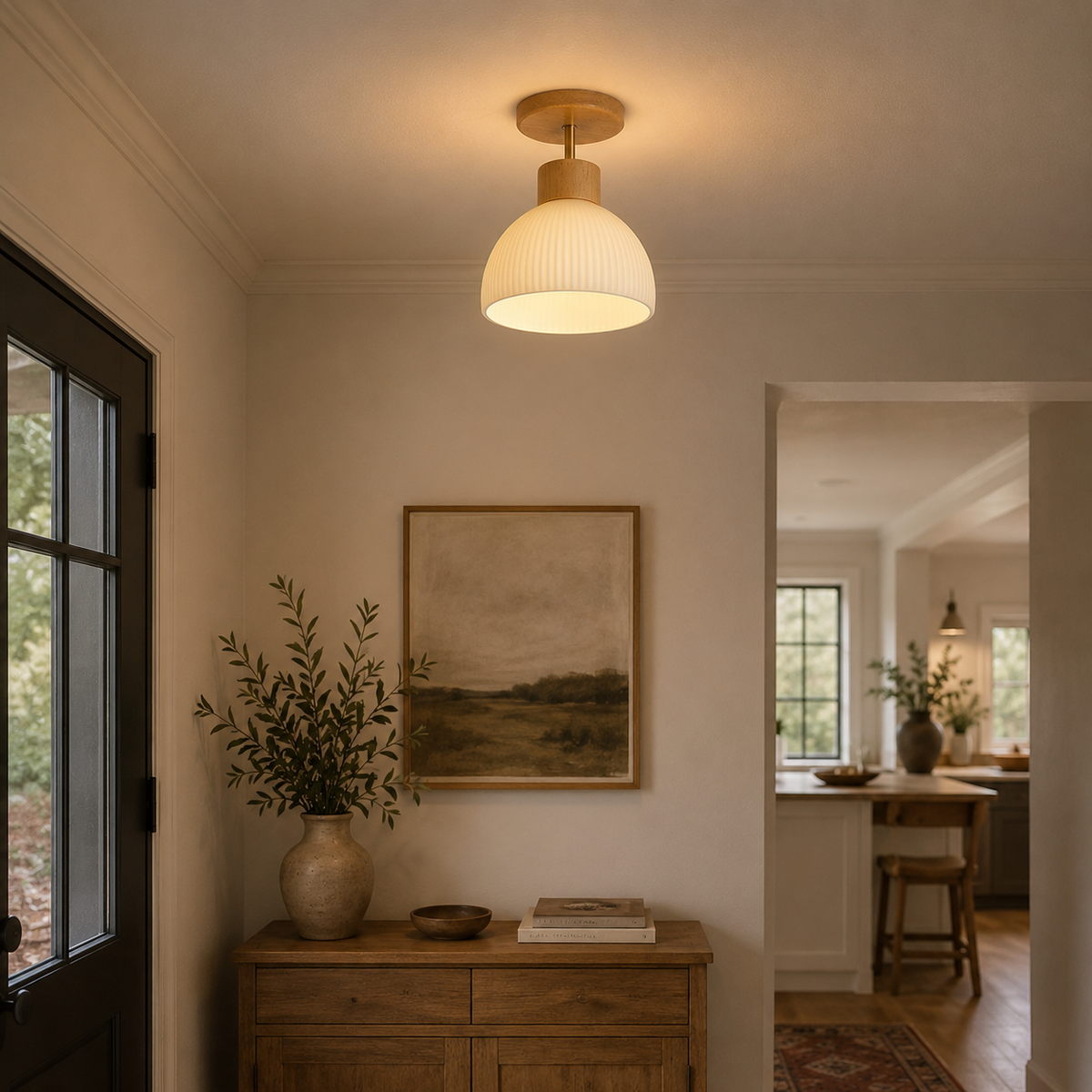 Solid Wood Bell-Shaped Ceiling Light Fixture in Warm White 3000K for Modern Living Room, Bedroom & Entryway | Scandinavian Minimalist | Thomler