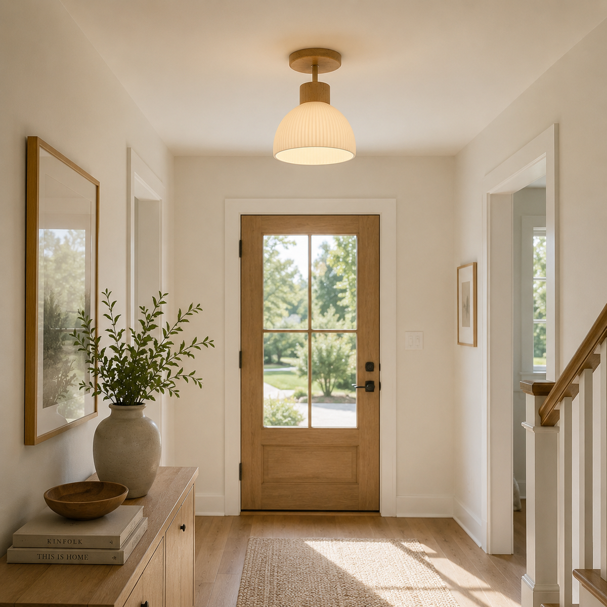 Solid Wood Bell-Shaped Ceiling Light Fixture in Warm White 3000K for Modern Living Room, Bedroom & Entryway | Scandinavian Minimalist | Thomler