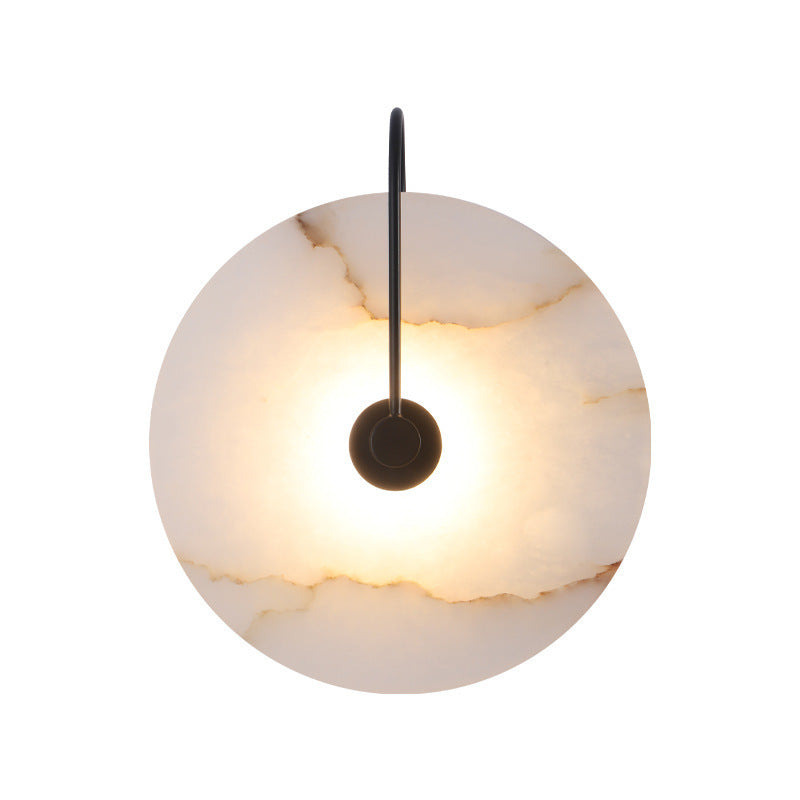 Natural Alabaster LED Wall Sconce – Stone Circle Light with Black or Gold Frame – Warm Glow Accent Lamp for Bedroom Hallway Living Room | Thomler