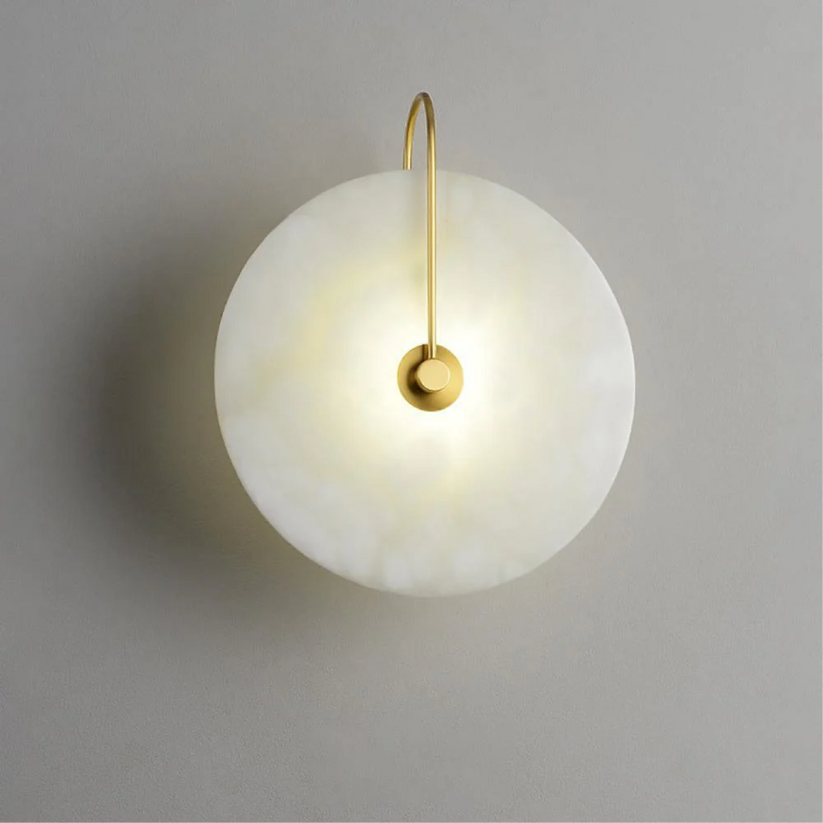 Natural Alabaster LED Wall Sconce – Stone Circle Light with Black or Gold Frame – Warm Glow Accent Lamp for Bedroom Hallway Living Room | Thomler