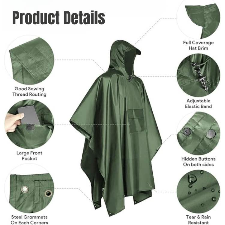 Packable Rain Poncho for Hiking, Camping & Emergency Outdoor Use - Lightweight Waterproof Cover with Hood - Fits Over Backpacks - One Size | Thomler