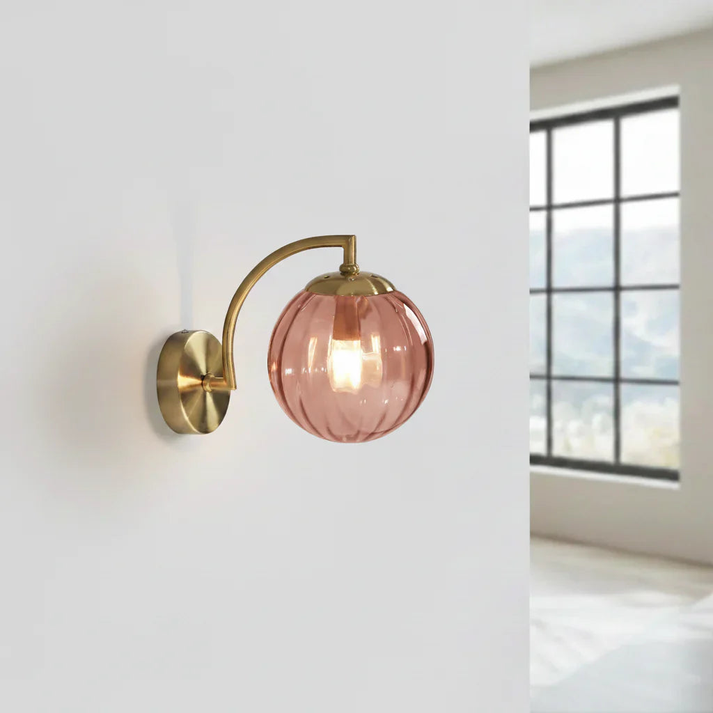 Wall Lamp Glass Globe 22.7 cm Gold Bedroom Hallway Smoked Glass Accent Lighting Art Deco Modern Reading Light | Thomler