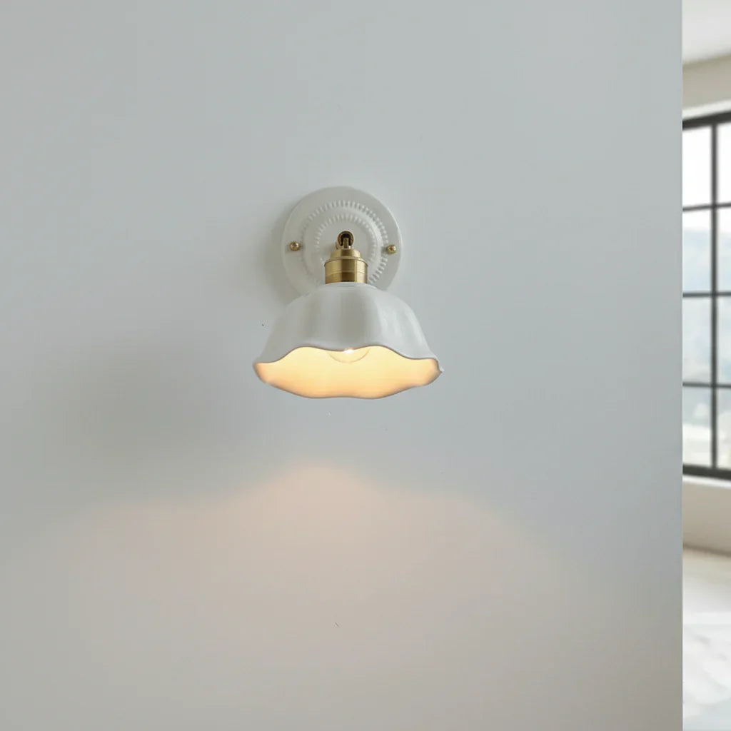 Wall Lamp Ceramic Shade 18.0 cm White Bedroom Reading Light Adjustable Copper Arm Vintage Hallway Accent Lighting | Thomler