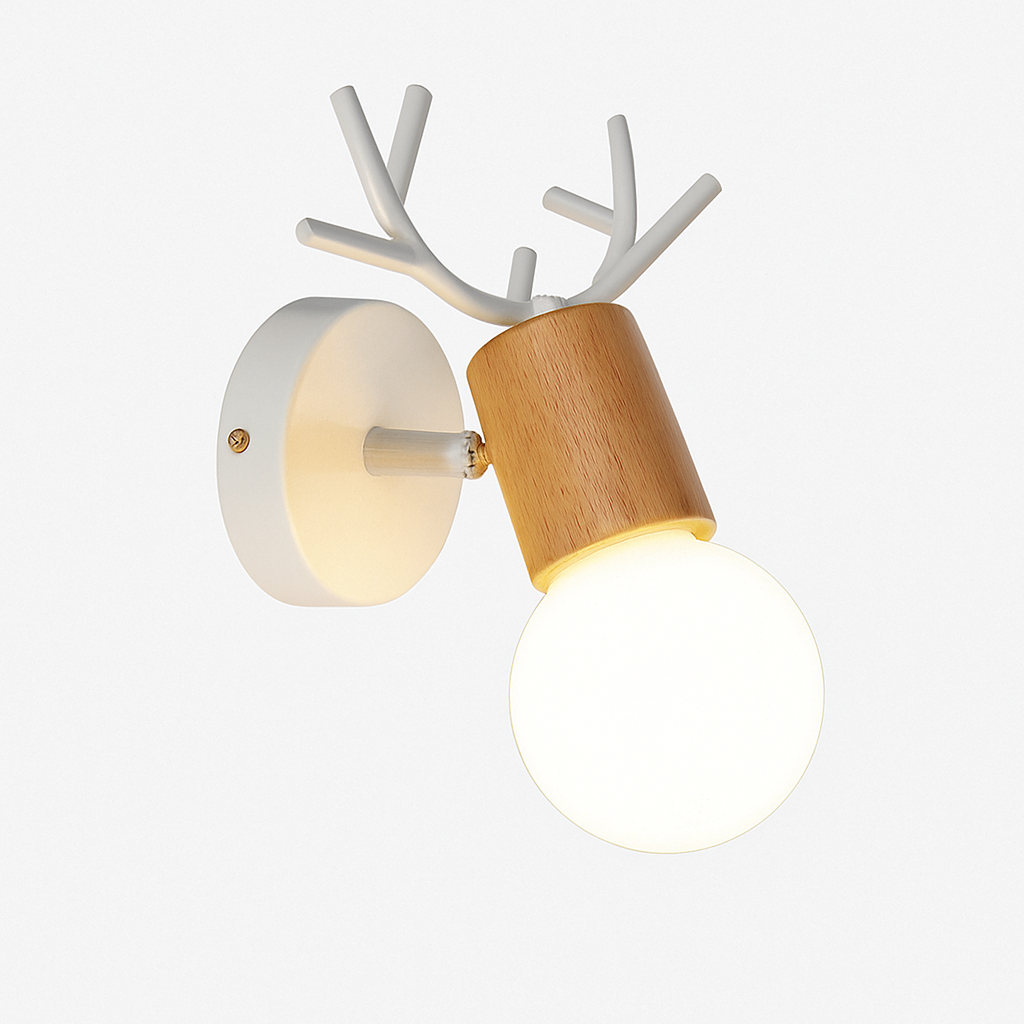 Wall Lamp Metal Wood E27 19.0 cm White Bedroom Hallway Scandinavian Antler Reading Light | Thomler