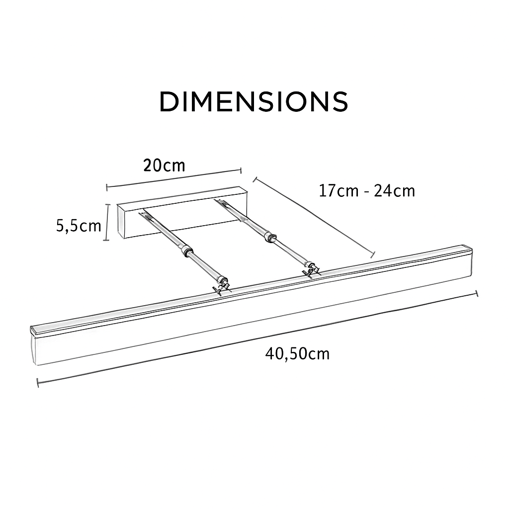 Mirror Light Aluminium 50.0 cm (19.7") Black Bathroom Wall Mounted LED Vanity Artwork Lighting Adjustable Linear Lamp | Thomler