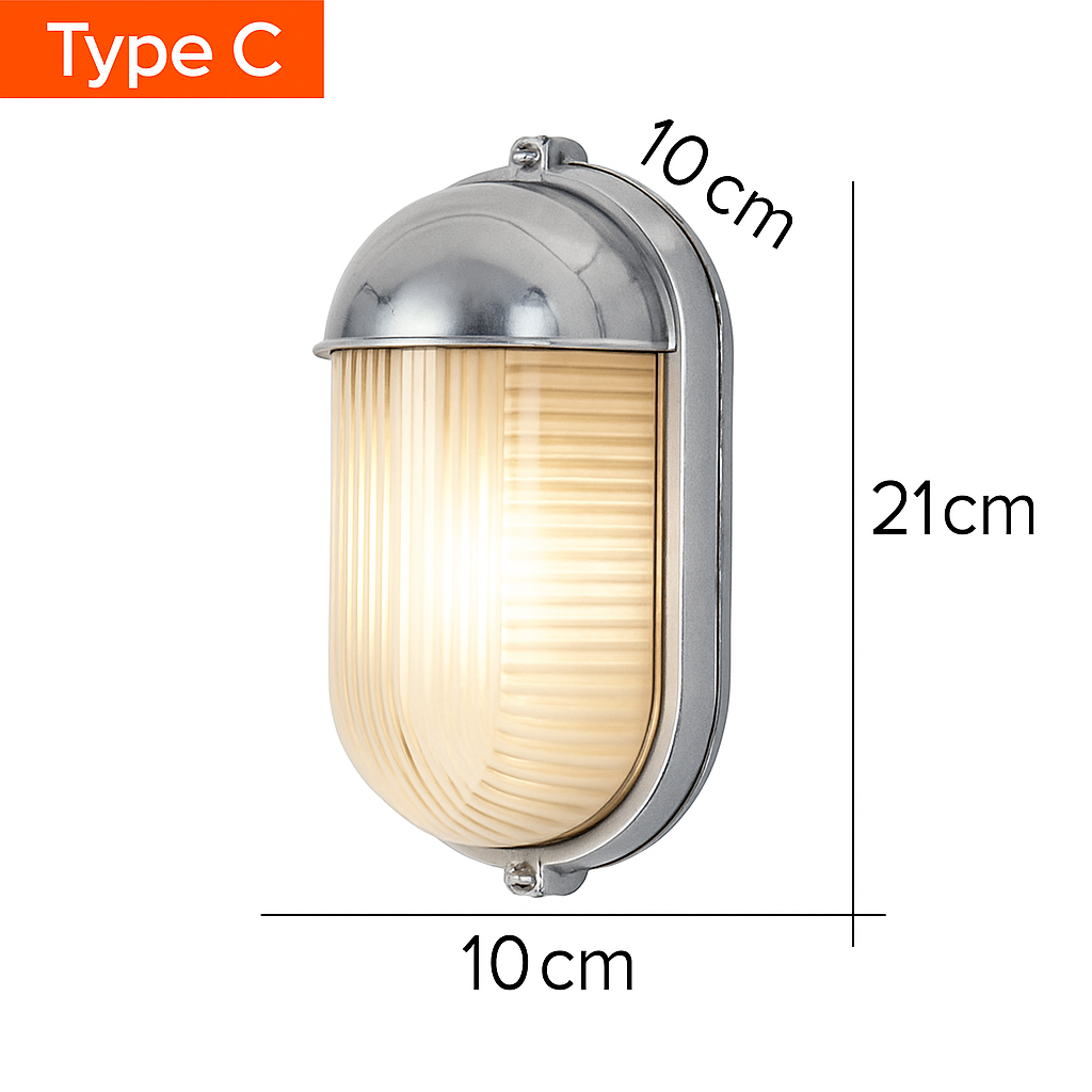 Wall Lamp Aluminium Frosted Glass E27 12W Silver Outdoor Garden Facade Waterproof Industrial Lighting | Thomler