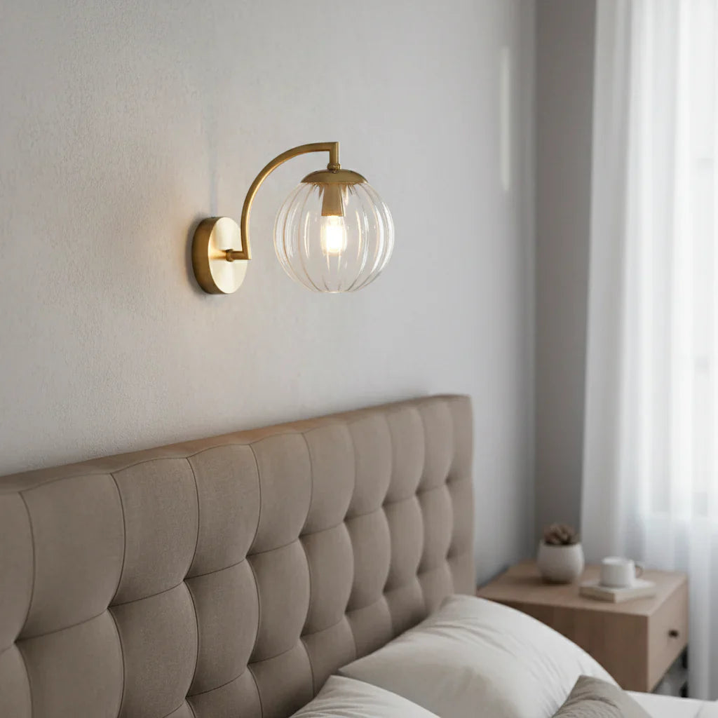 Wall Lamp Glass Globe 22.7 cm Gold Bedroom Hallway Smoked Glass Accent Lighting Art Deco Modern Reading Light | Thomler