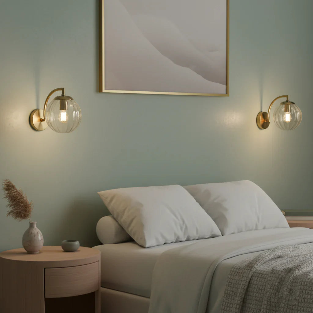 Wall Lamp Glass Globe 22.7 cm Gold Bedroom Hallway Smoked Glass Accent Lighting Art Deco Modern Reading Light | Thomler
