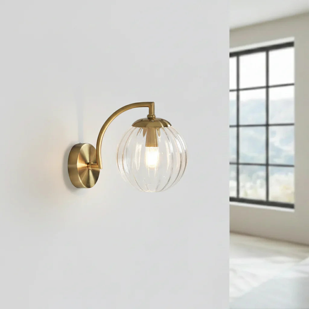 Wall Lamp Glass Globe 22.7 cm Gold Bedroom Hallway Smoked Glass Accent Lighting Art Deco Modern Reading Light | Thomler